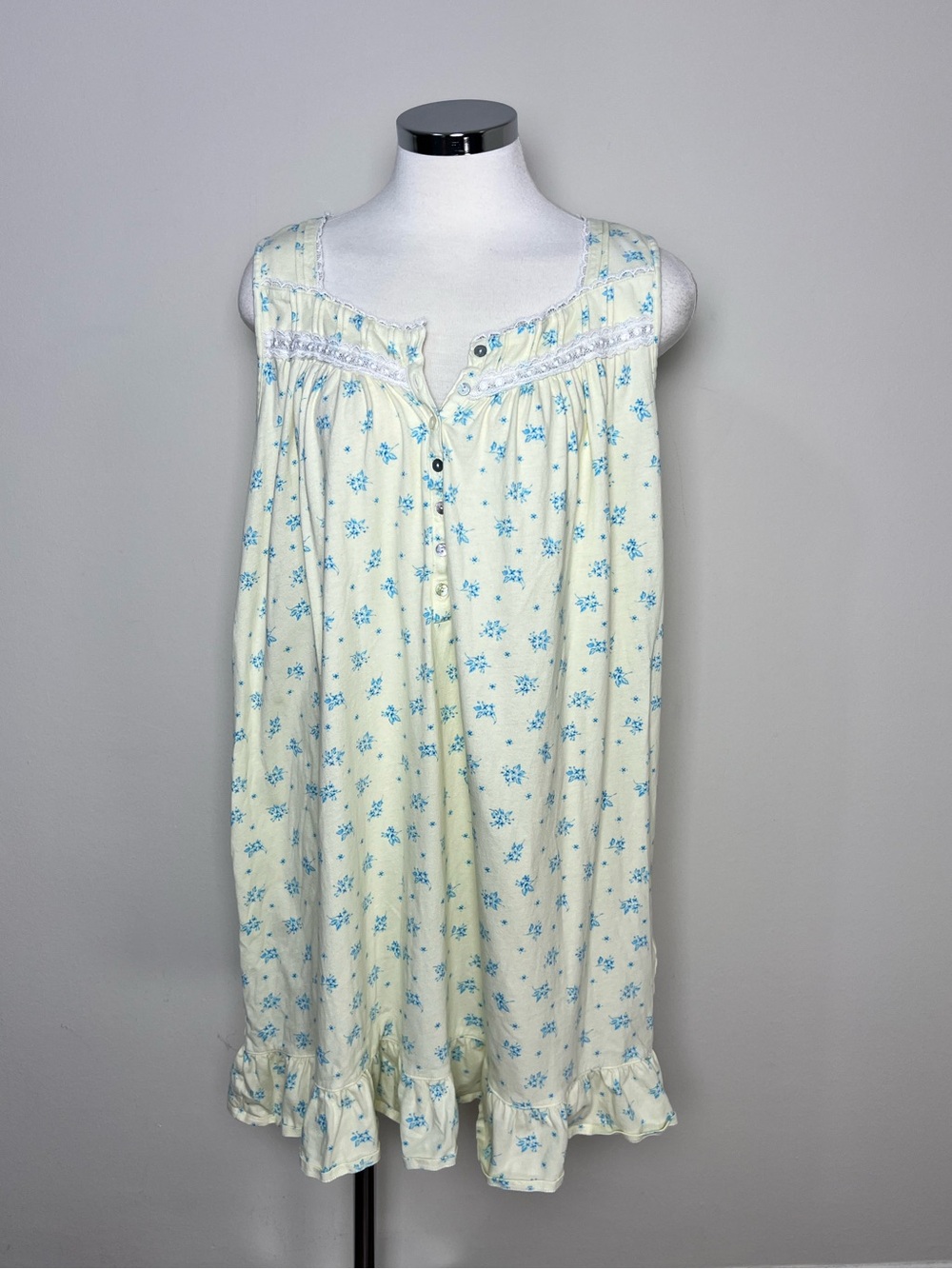 Eileen West Cottagecore Floral Cotton Nightgown Dress Size M Lace Trim